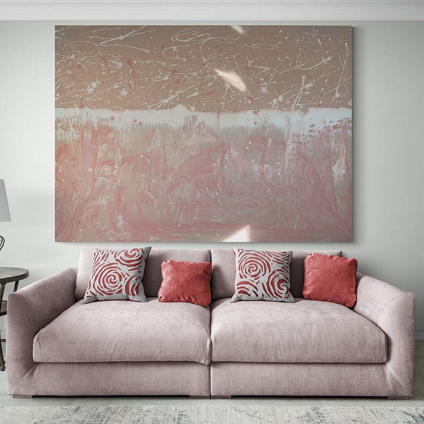 Warm colors, Mischtechnik mit Acryl auf Leinwand Ein großes Bild in den Farben nude, rose und weiss