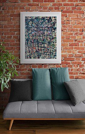 #Trails with a retro sofa Das Bild Trails in einem Retro Wohnzimmer mit Ziegelrückwand